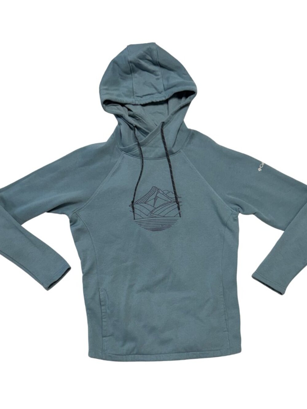 Columbia Women's Blue Grey Wrap Front Hoodie with Mountain Design Size Medium